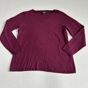 Eileen Fisher Wool Rabit Hair Cashmere Sweater Womens LP Burgundy V Neck Soft